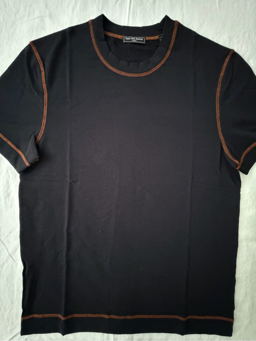 Saks Fifth Avenue NavyShort Sleeve Tee with Rust Contrast Stitching